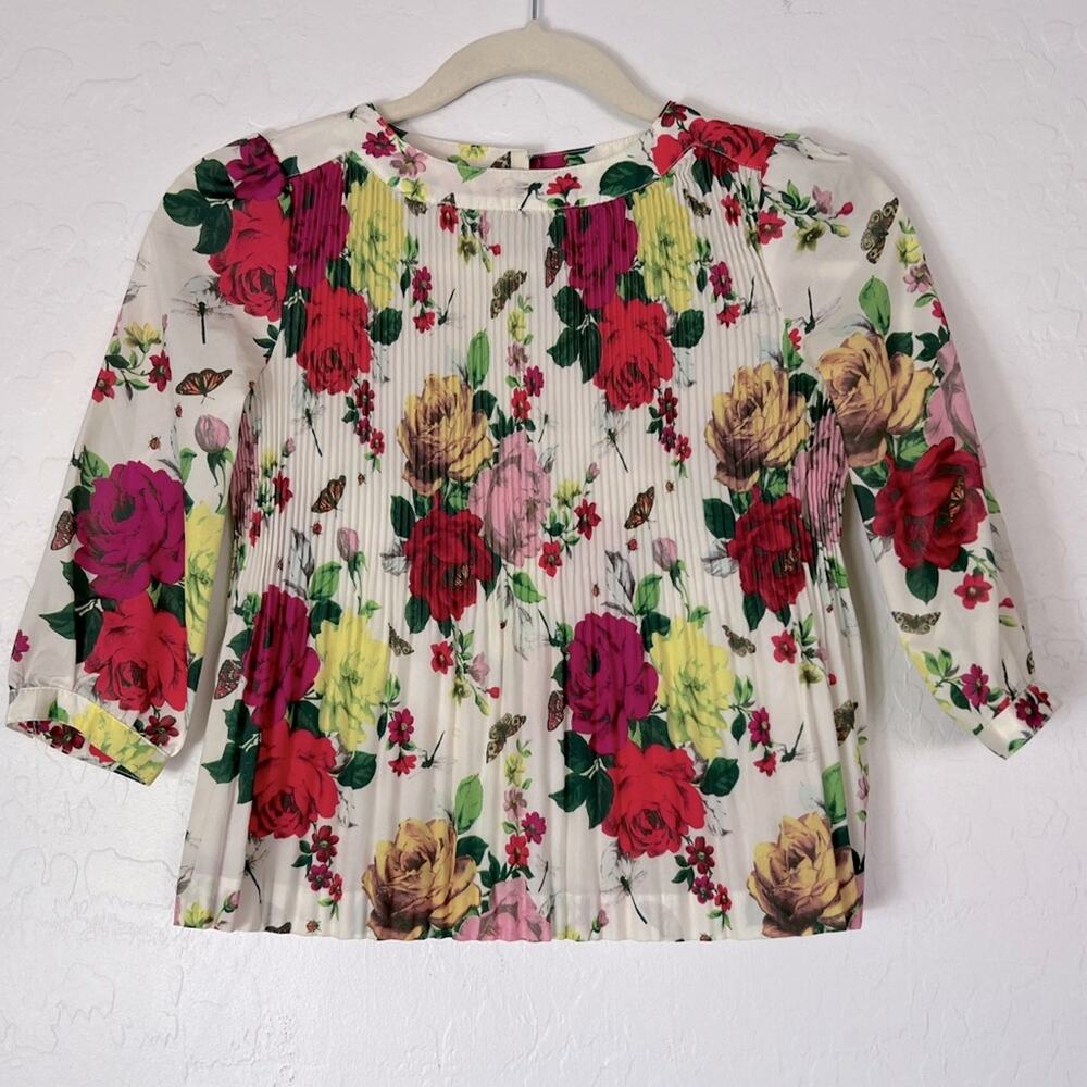 Baker by Ted Baker Girls 8 Floral Pleated Blouse Floral Butterfly Roses Print
